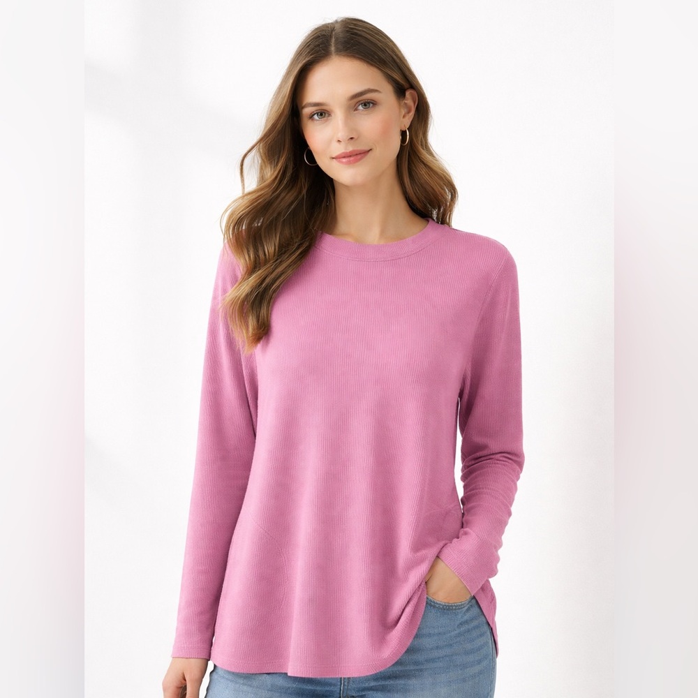 Susan Graver Weekend Mauve Knit Sweater Long Sleeve Crewneck Casual Top